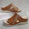 thumbnail image 4 of Summer Slippers for Women with Arch Support Solid Color Open Toe Slip-On Comfortable Wedge Thick-Soled Sandals Slippers with Buckle for Women Beach Vacation Holiday Vintage Fashion Brown 11, 4 of 9