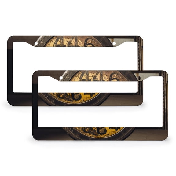License Plate Frames Weight Plates Car Front License Plate Frame 2 Pcs Set Barbell Weight Plate Fitness Lovers Aluminum Metal License Plate Cover for Women Men Auto Decoration Hardware