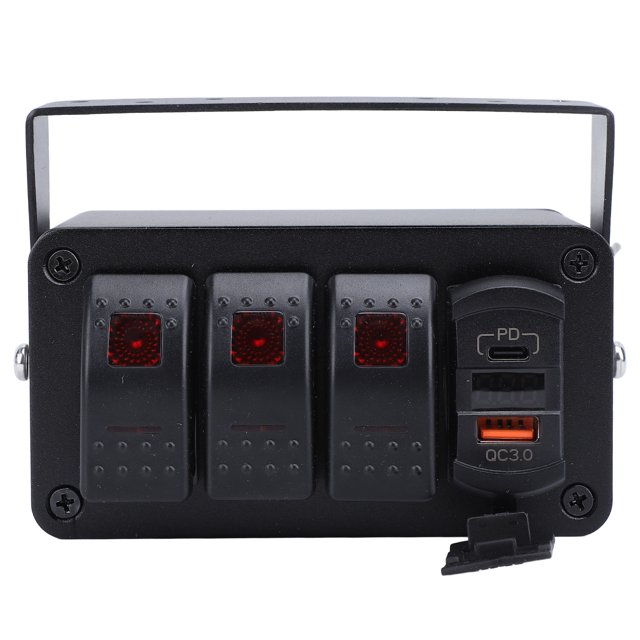 3 Gang Rocker Switch Panel DC12 to 24V On Off Toggle Switch with PD Type C and QC3.0 USB Charging Port Voltmeter for Car Trucks Boats RVs