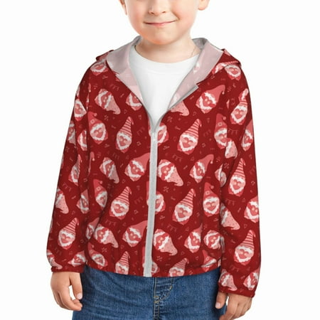 

Qekee Gnomes Holding Hearts Print UPF 50+ Kids Sun-Protective Hooded Long Sleeve Rash Guard for Fishing Water Beach Sports -5 Years