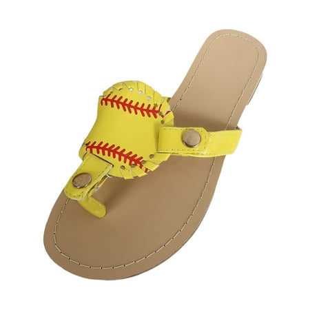 

SEMIMAY Women Sandals Baseball Printed Flip Flops Beach Slippers Summer Flat Platform ShoesFlats Baseball Sandals Slippers