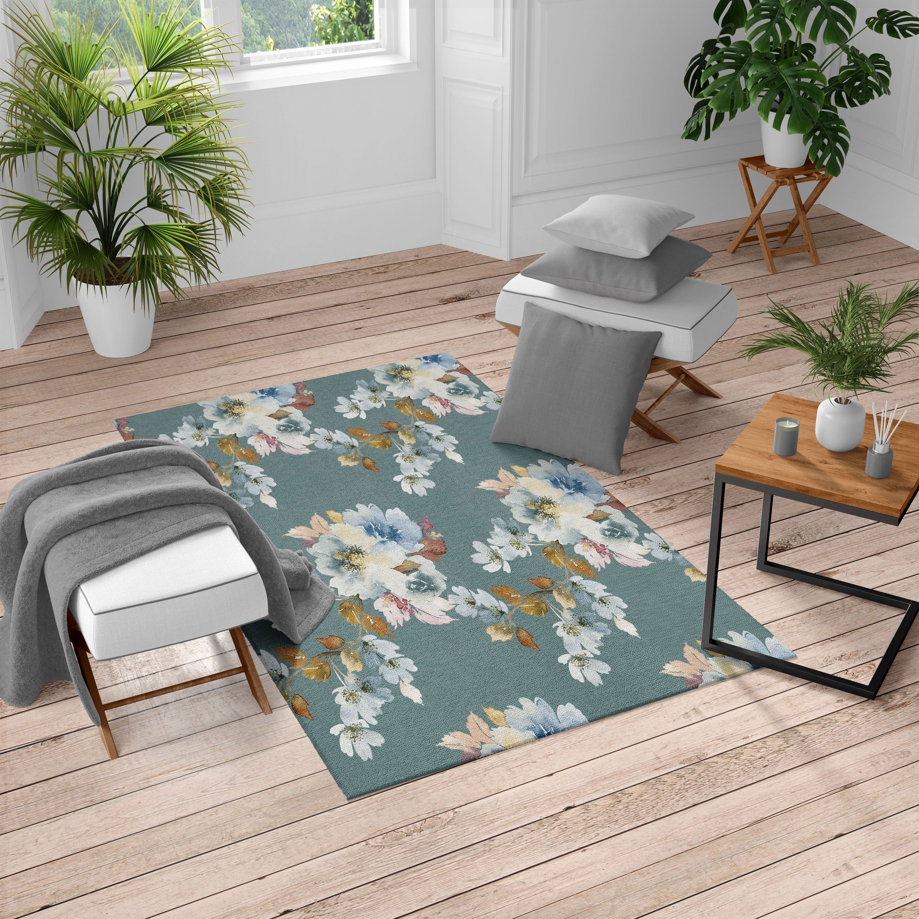 Flower Floor Mat Rainbow Ecru beige 2枚