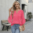 thumbnail image 3 of SOMER Women’s Flowy Tops Business Work Top 3/4 Sleeve Blouses V-Neck Summer Dressy Casual Shirts Pink, 3 of 6
