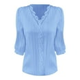 thumbnail image 4 of Tops for Women Trendy Summer DYTTDG Women's Lightweight Fashion Lace V-Neck 3/4 Sleeve T-Shirt Loose Blouses Pullover Casual Tops Light Blue,XXL, 4 of 4