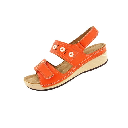 

Daeful Women Casual Shoes Comfortable Platform Sandal Summer Wedge Sandals Party Stitching Anti-Slip Ankle Strap Beach Shoe Orange 8