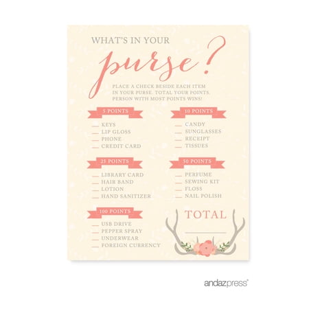 What s In Your Purse? Woodland Deer Wedding Bridal Shower Game Cards  20-Pack price history on PriceWatchPro