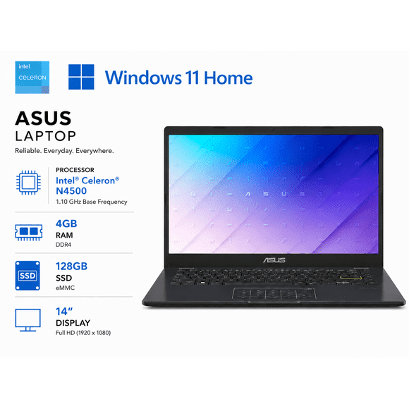 ASUS L410KA 14" FHD Laptop | Intel Celeron N4500 / 4GB RAM / 128GB SSD / Intel UHD Graphics /Bilingual Keyboard/ Windows 11 Home(Renewed)