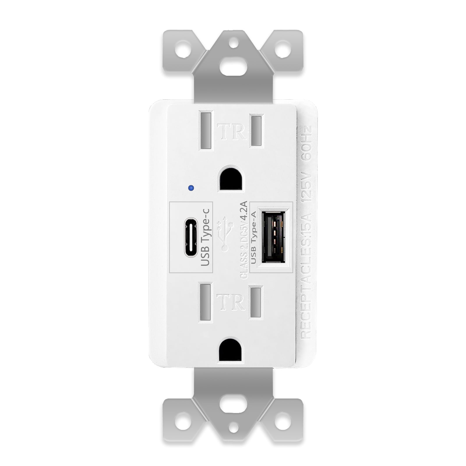 GREENCYCLE High Speed USB Port Charger and Duplex Receptacle 15-Amp Shenzhen CO 4.2A Charging Capability White, 1 Pack Ltd. Perfect.Matching Technologies Tamper Resistant Outlet Screwless Wall Plate Included for iPhone XS/MAX/XR/X/8 and more 