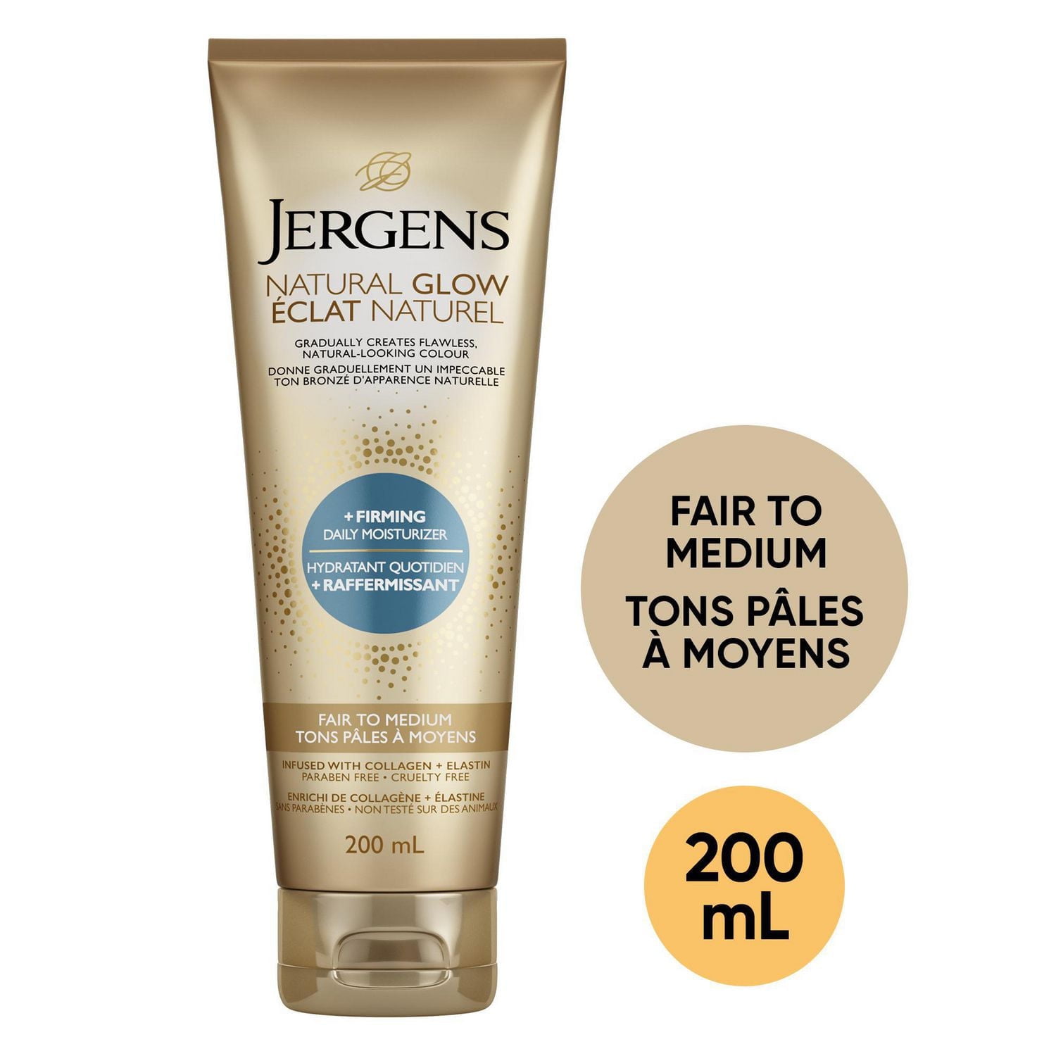 Jergens Natural Glow +Firming Daily Moisturizer & Gradual Sunless Self Tanning Body Lotion for Dry Skin, Fair to Medium Shade (200 mL)