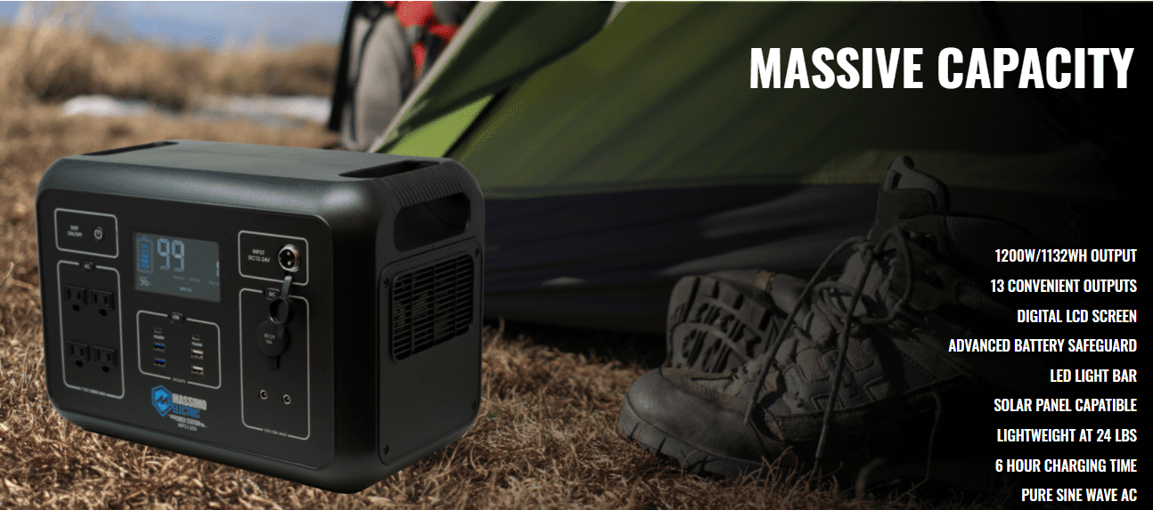 Massimo 1200W Electric Portable Power Station for Emergencies, Camping & Travel