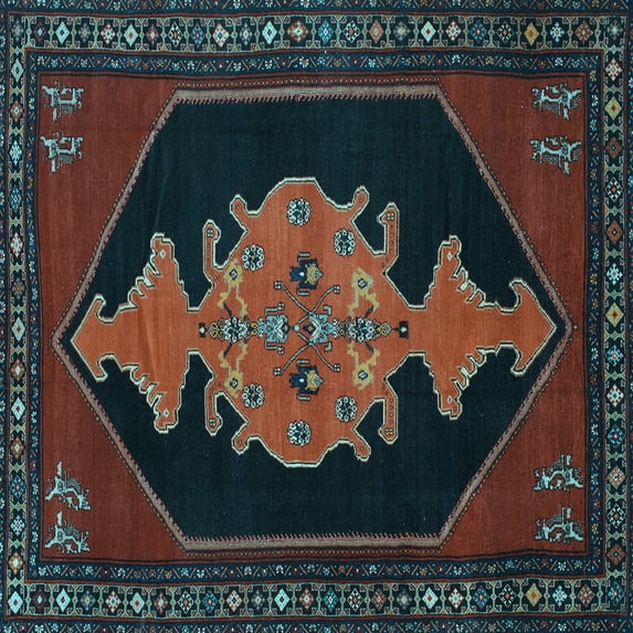 Ahgly Company Indoor Square Persian Light Blue Traditional Area Rugs, 7' Square