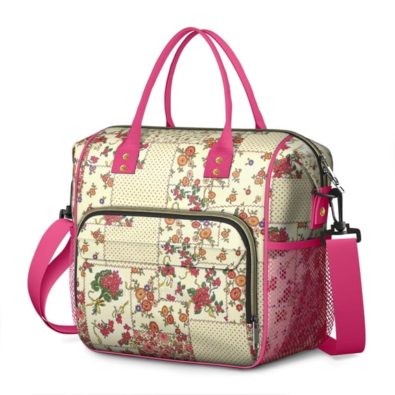 Pioneer Flower Floral Print Pattern Womens Lunch Box for Work,Insulated Large Lunch Bag for Tween and Teen,Loncheras Para Mujer,Leakproof Adult Lunch Bag for Work,Beach,Travel,Picnic,Camping