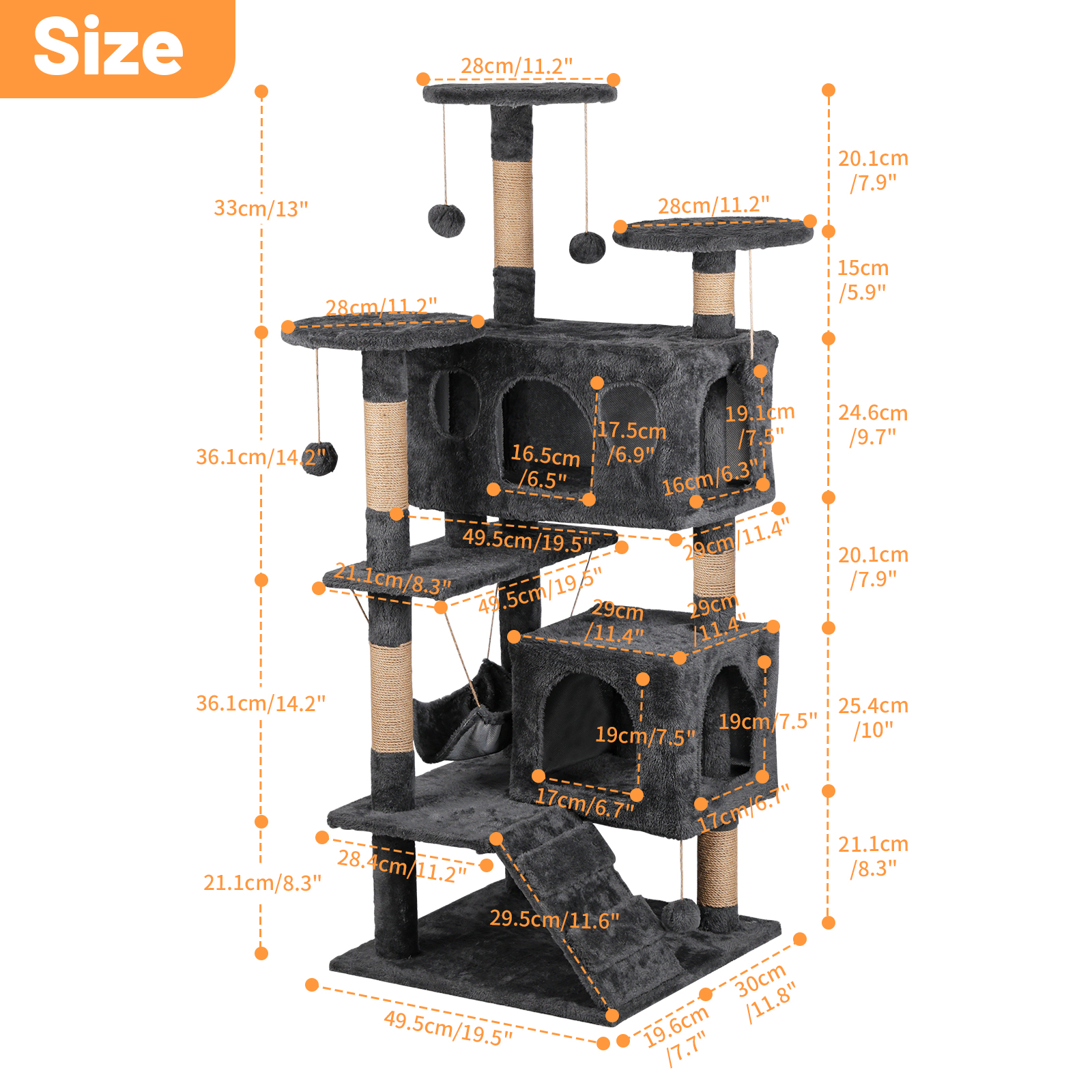 BeauGift Cat Tree, 50-Inch Cat Tower for Indoor Cats, Plush Multi-Level Cat Condo with 5 Scratching Posts,Dark Gray