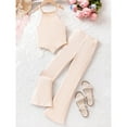 thumbnail image 3 of Girls Cute Summer Clothes Ribbed Sleeveless Halter Top + Bell Bottom Pants 2 Piece Outfits for 8-13 Years, 3 of 4