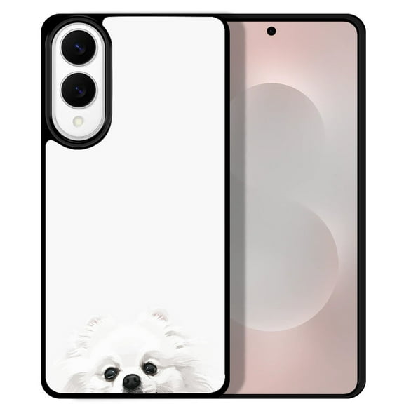 WIRESTER Shockproof Soft Rubber Cover Case for Samsung Galaxy S25 Edge 6.7 inch 2025, White Teacup Pomeranian Puppy Dog