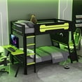 thumbnail image 3 of Mirightone Twin over Twin Bunk Bed with Two Gaming Desks, Gaming Bunk Bed with USB Ports & Pegboard, Twin Gaming Bunk Frame for Gamer, Green, 3 of 7