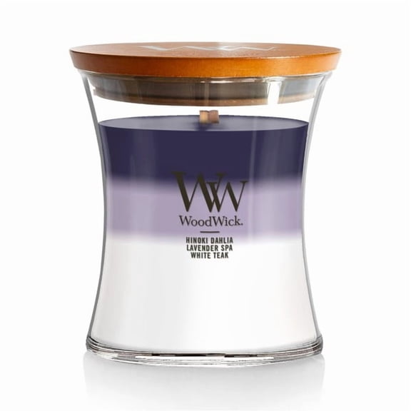 WoodWick Medium Evening Luxe Trilogy Hourglass Scented Candle, Crackles as it Burns, Hinoki Dahlia | Lavender Spa | White Teak, 9.7oz