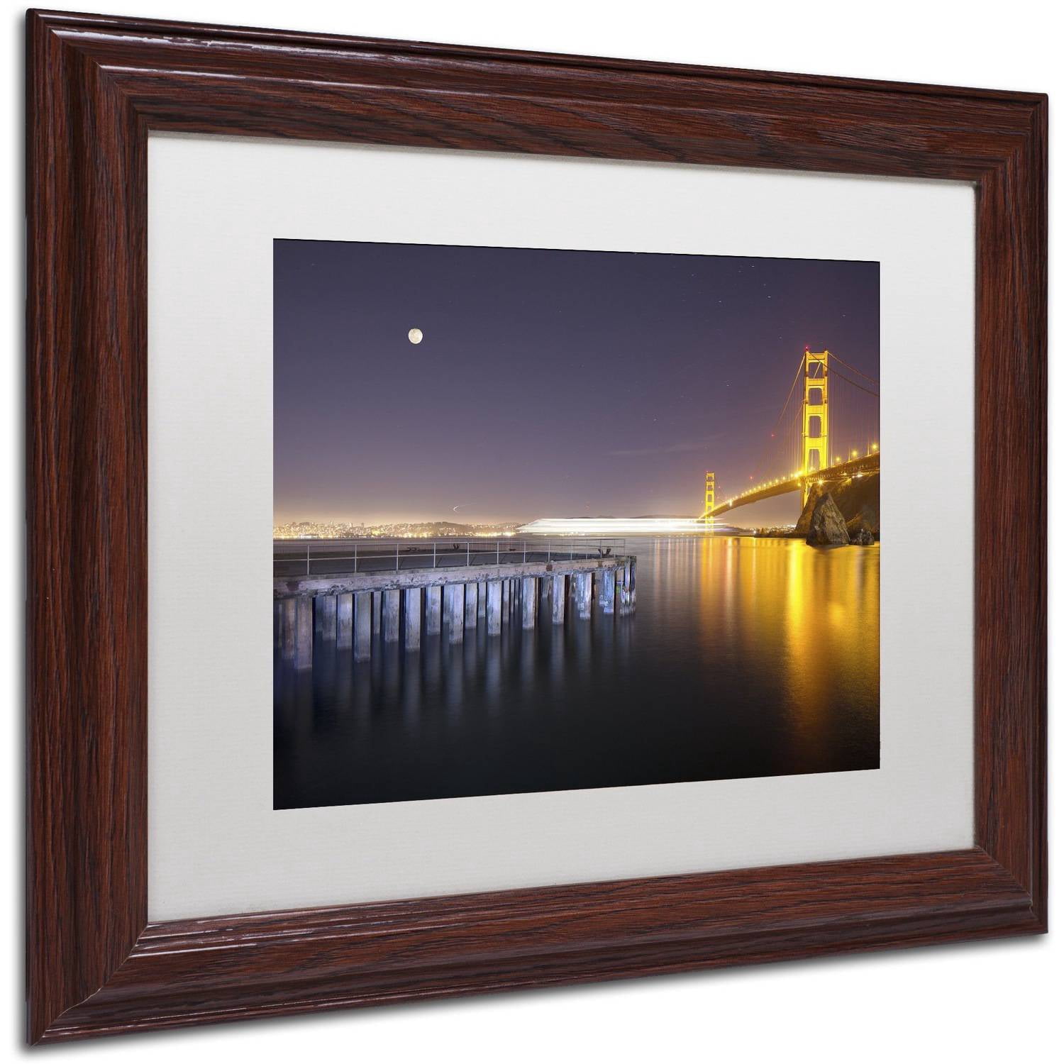 Trademark Fine Art "Golden Gate Pier and Stars" Canvas Art by Moises Levy White Matte, Wood Frame