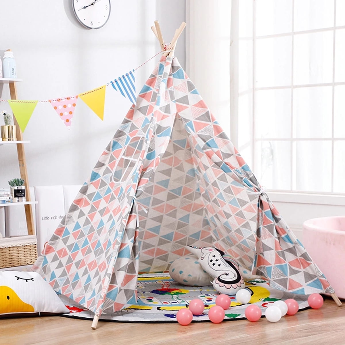 Kids Will Love This Playhouse 160cm Tall Perfect Wigwam for Adventures Childrens Teepee Play Tent with Floor Mat Stunning White with Grey Hearts Pattern 100% Cotton