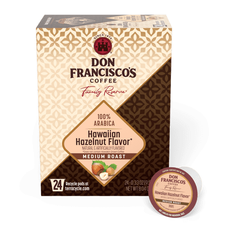 Don Francisco's Hawaiian Hazelnut Medium Roast Coffee Pods, 24 Count, Arabica with Coconut Flavor for Keurig Machines