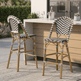 thumbnail image 1 of Euroco 2-Piece Outdoor Bar Stools, Armless PE Rattan Dining Chairs with Metal Frame, Stackable Patio Chairs, White/Black, 1 of 16