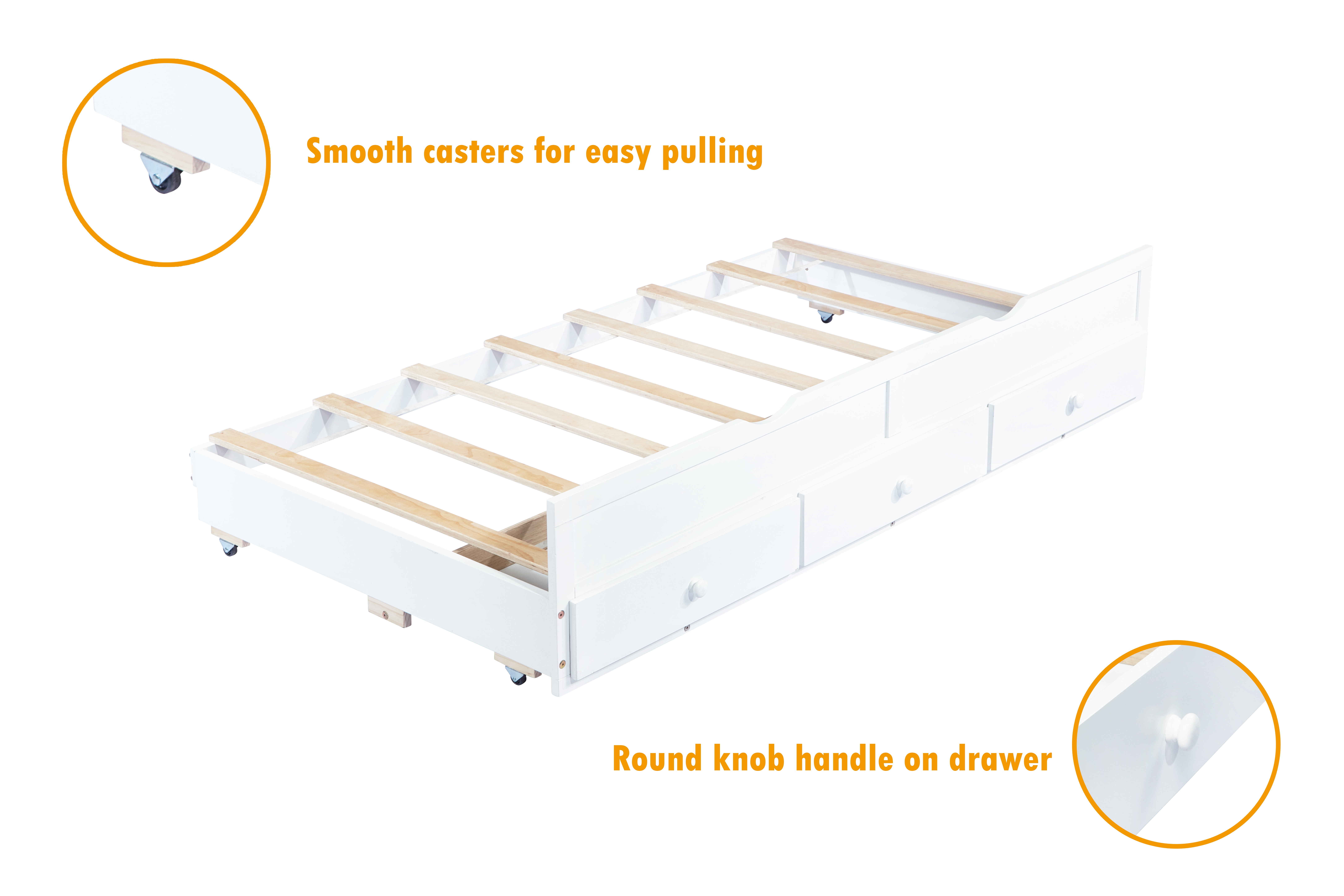 Bellemave Twin Size Platform Bed with Trundle and Storage Drawers Twin Captain’s Bed with Headboard and Footboard Storage Bed Frame (White)