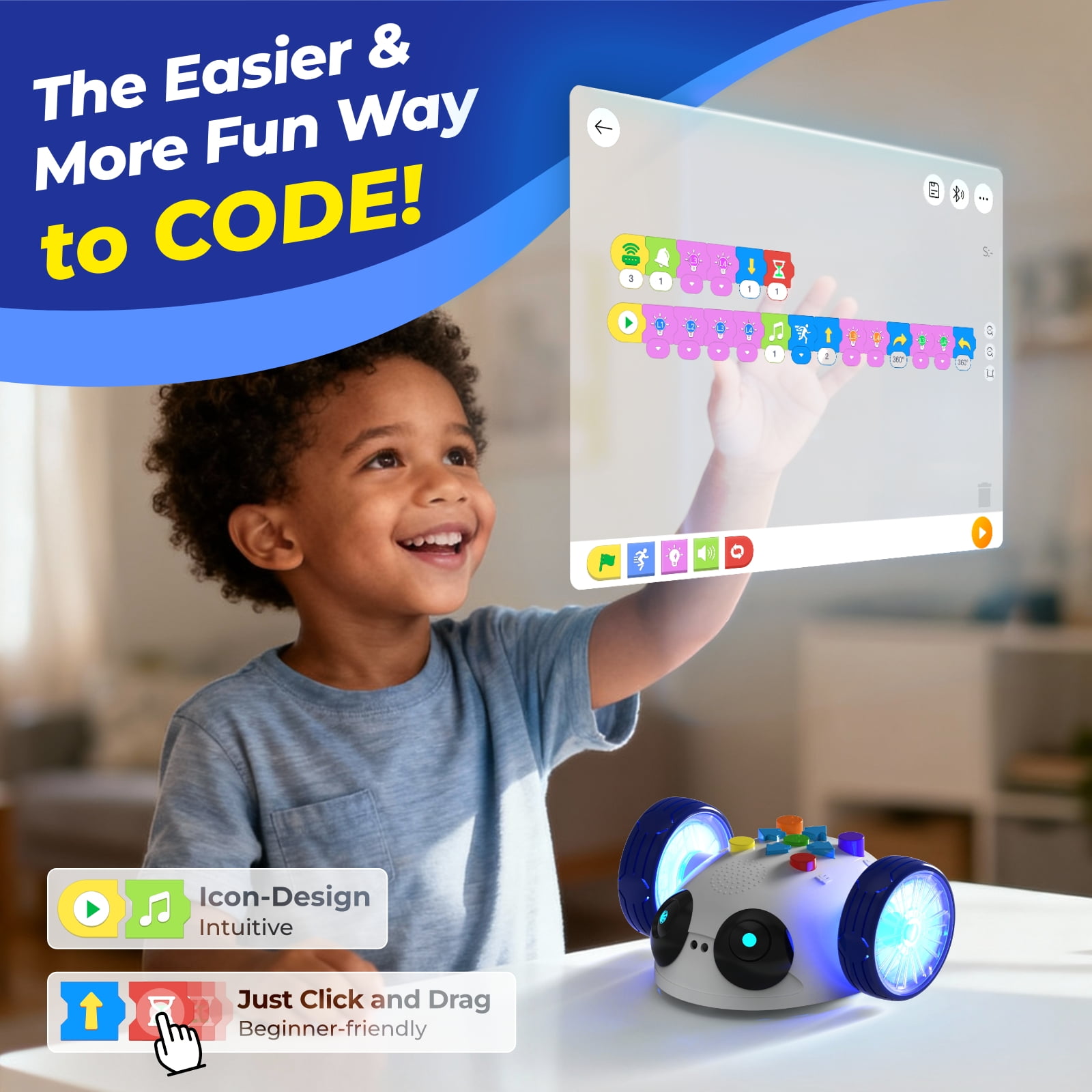 Apitor Robot Wheels - Coding Robot for Kids Ages 5+, STEM Learning Toy with Screen-Free Coding Cards & App Control, Educational Toy for Beginners