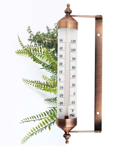 Outside Thermometer with Bronze Effect Design - Stylish 9.5 Inch Decorative Outdoor Thermometer Waterproof Suitable for Outside Wall Garden Greenhouse  Garage$$Garden &