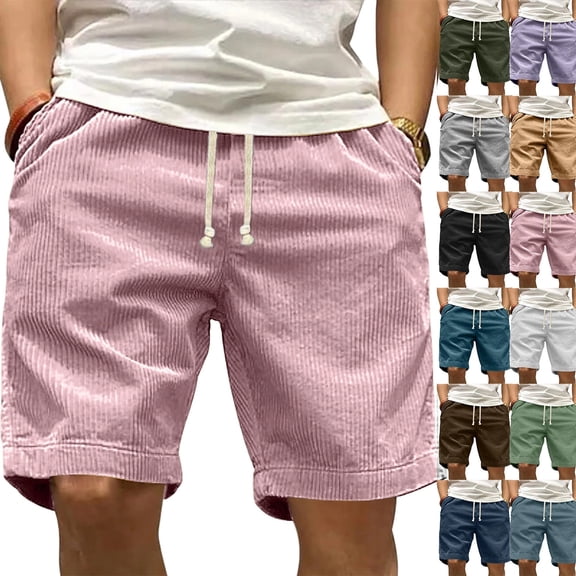 Mens Corduroy Shorts Casual Elastic Waistband Big and Tall Shorts Solid Color Lightweight Work Short with Pockets Pink S