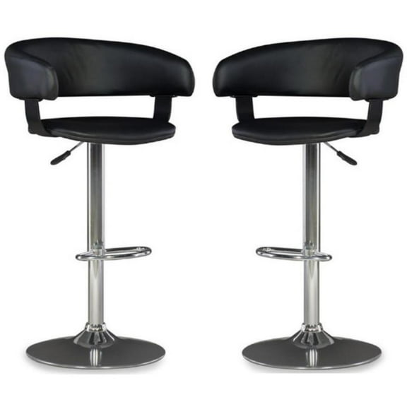 Home Square Curved Back Metal Adjustable Barstool in Black - Set of 2