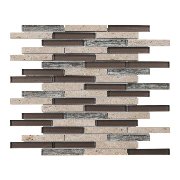 Modket TDH342NS Brown Sina Pearl Marble Stone Glass Blended Brick Joint Mosaic Tile Backsplash