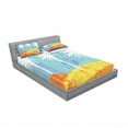 thumbnail image 3 of Burnt Orange Bedding Set with Sheet & Covers, Contemporary Motley Stained Distressed Tropic Beach with Palms Graphic, Printed Bedroom Decor 2 Shams, 4 Sizes, Orange Blue White, by Ambesonne, 3 of 3