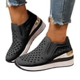 thumbnail image 1 of Chaussures de Marche à Enfiler à Plateforme Compensée pour Femmes, Respirantes, Cœur Ajouré, en Cuir, Mocassins Décontractés d'Automne, Espadrilles, 1 of 5