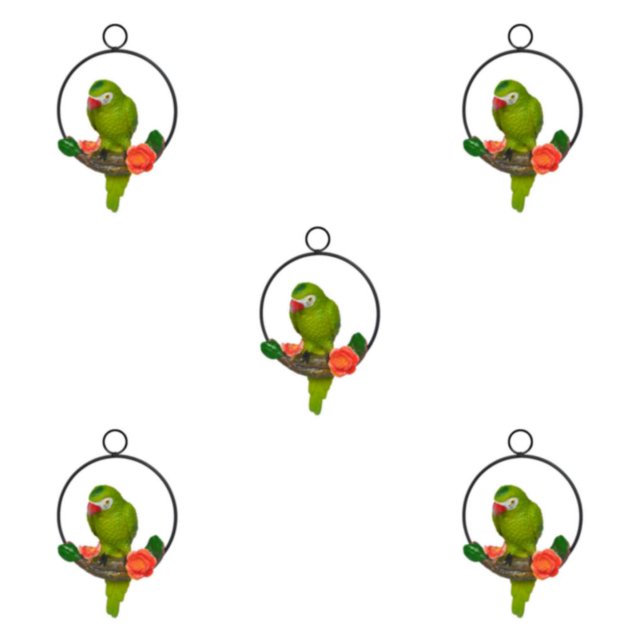 Guardoinrt Vibrant Resin Artificial Parrot Statue Perch Hanging on Metal Ring Garden Decor Type C 5Set