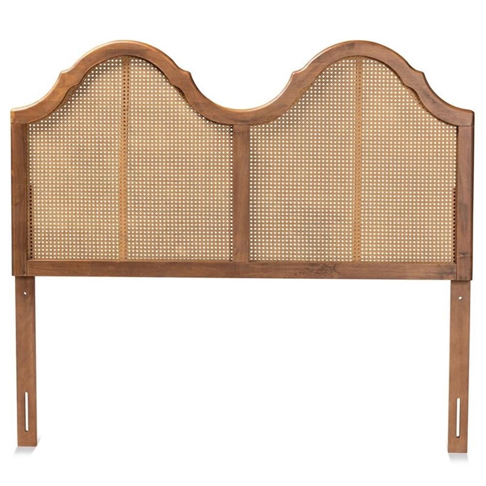 Bowery Hill Synthetic Rattan Walnut Headboard Arched Woven Detailing Queen Size Unassembled