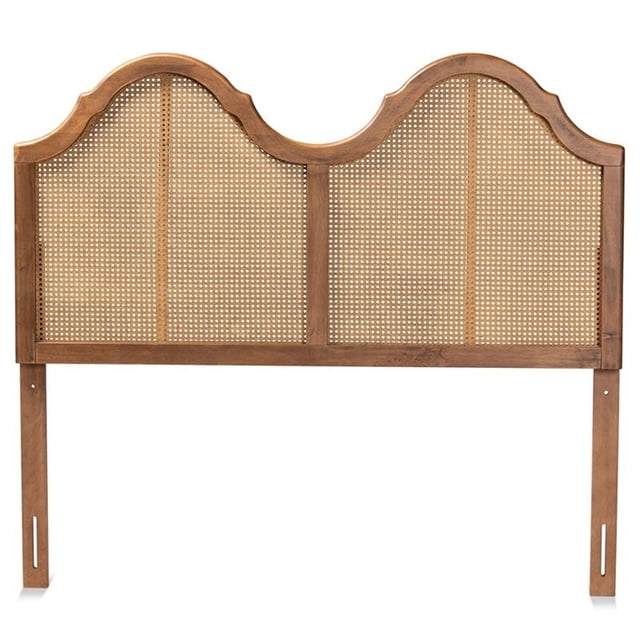 Baxton Studio Hazel Walnut Finished Wood and Rattan Full Size Arched Headboard