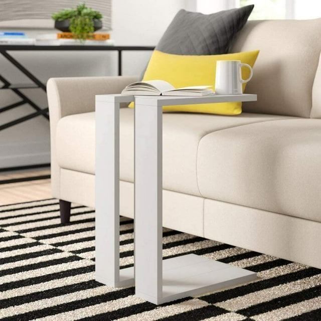 JV Home Muju Collection Table d'Appoint Moderne / Table de Chevet Mobile Table en C pour Sofa Table de Chevet Salon Chambre 22 Pouces Blanc
