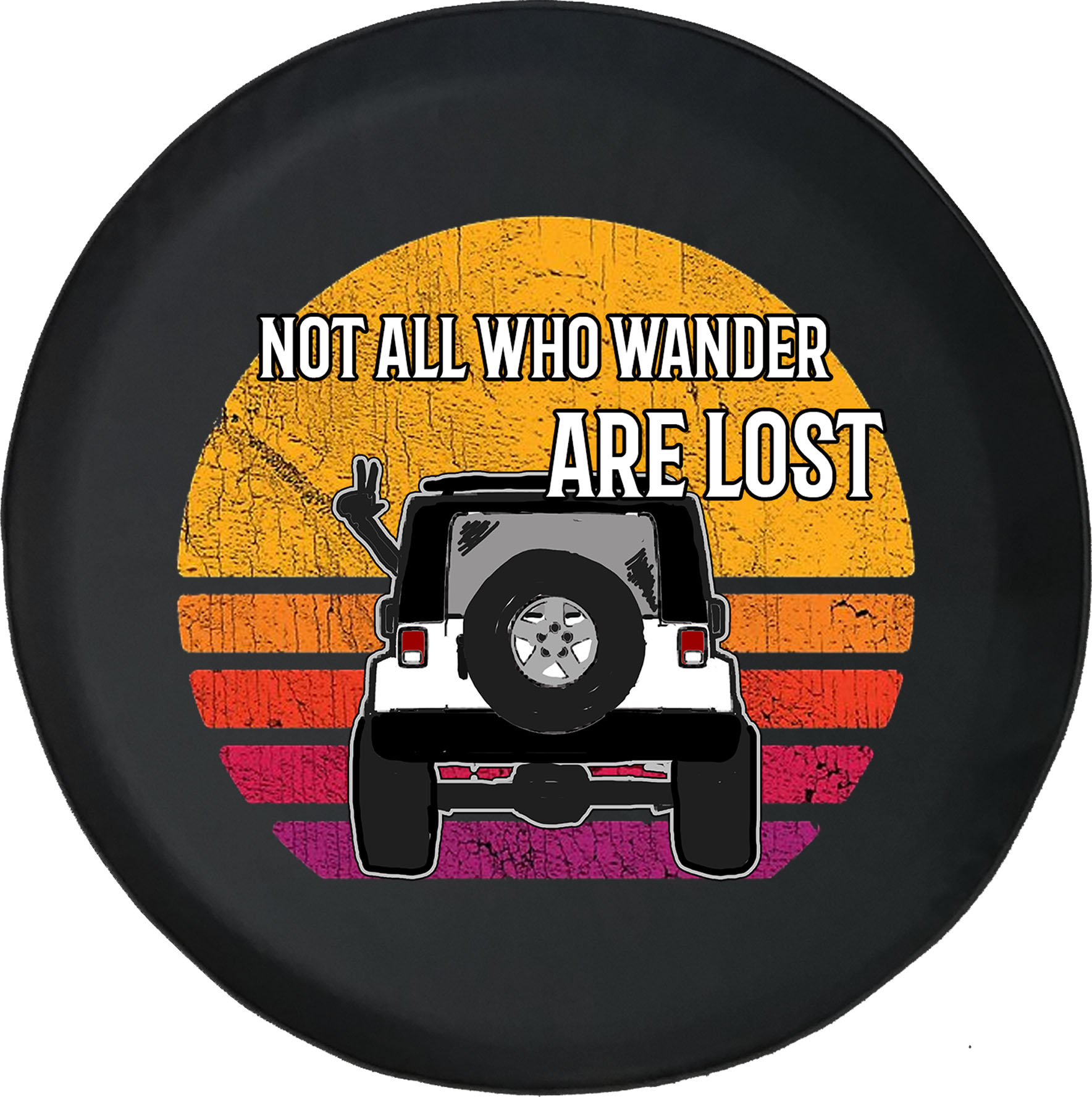 Black Tire Covers Tire Accessories for Campers, SUVs, Trailers, Trucks,  RVs and More Not All Who Wander are Lost Sunset Black 32 Inch 