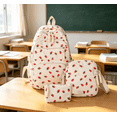 thumbnail image 3 of Large Capacity Strawberry Print Back To School Backpack, Light Bright Tone Comfort Carry Bag For Girls Daily Shopping & Campus Daily Use (Light Pink-3Pcs), 3 of 4