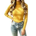 thumbnail image 2 of Women's Long Sleeve Turtleneck Ribbed Knit Sweater, Slim Fit Lightweight Basic Pullover Tops for Fall Winter Layering S, 2 of 5