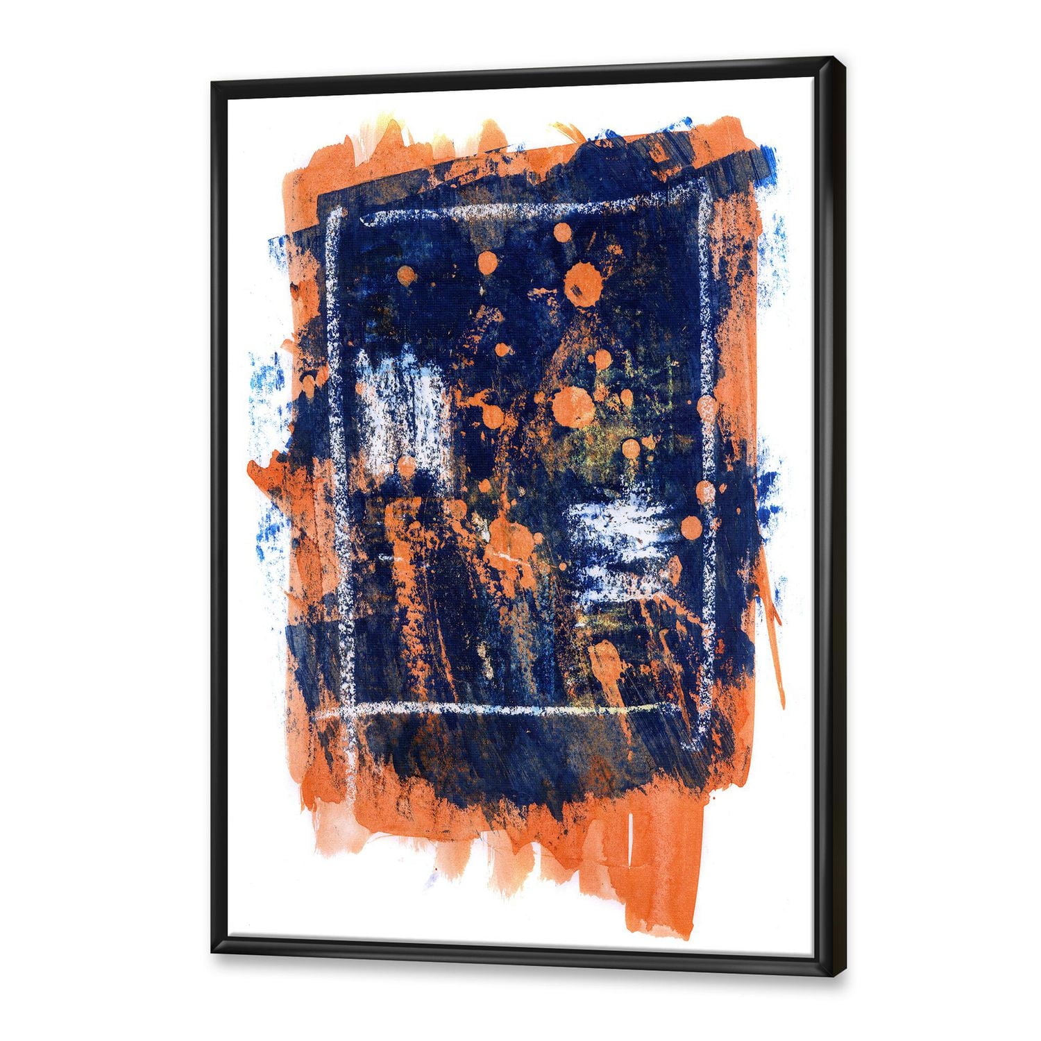 Designart Abstrait orange et bleu marine ART MURAL À CADRE FLOTTÉ