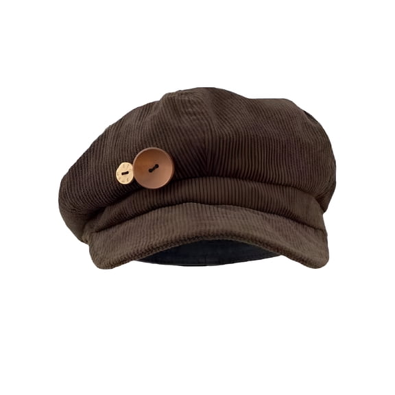 TELOLY Corduroy Octagonal Hat Autumn and Winter Vintage Button Corduroy Octagon Hat