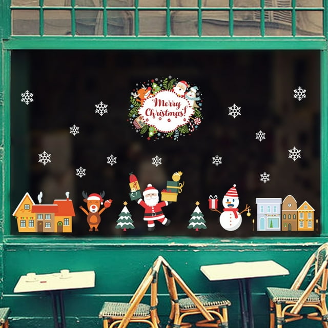 RV Etiqueta engomada de la ventana de Navidad Guirnalda Santa Claus Muñeco de nieve Árbol Calcomanía oso de fresa Electrónica