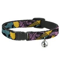 Disney Breakaway Cat Collar With Bell, Plastic Clip, Easy Adjustable, Nightmare Before Christmas Sally Dress Patchwork, 8.5 to 12 Inches 0.5 Inch Wide