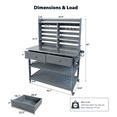 thumbnail image 2 of Harper & Bright Designs Wood Potting Bench with Hutch Outdoors, Garden Workstation with Stainless Steel Top Table & Wheels, Outdoor Planting Table with Shelves and Towel Rack, Grey+Blue, 2 of 14