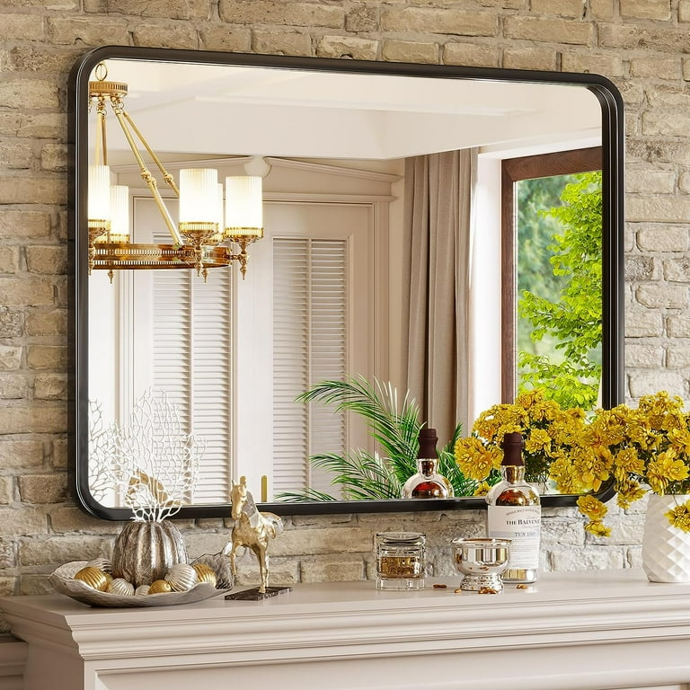 Scifil 30x40 Inch Black Bathroom Wall Mirror Modern Rectangle Bathroom Vanity Wall Mirror with HD Glass Black Metal Frame for Living Room Bedroom