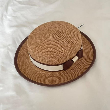 

Children s Retro Bow Temperament Hit Color Trimmed Hepburn Hat Sun Shade Straw Hat