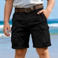 thumbnail image 5 of Kids Boys Solid Color Cargo Shorts Knee Length Multiple Pockets Casual Style Stylish Bottoms for Summer Outdoor Activities Black 5 Years-6 Years, 5 of 6