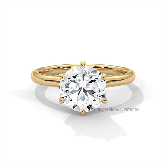 True Elegant Moissanite 6 Prong Solitaire Engagement Ring With GRA Certificate, 14K Yellow Gold Plated Silver, 1.75 Carat Round cut Moissanite Solitaire Engagement Ring
