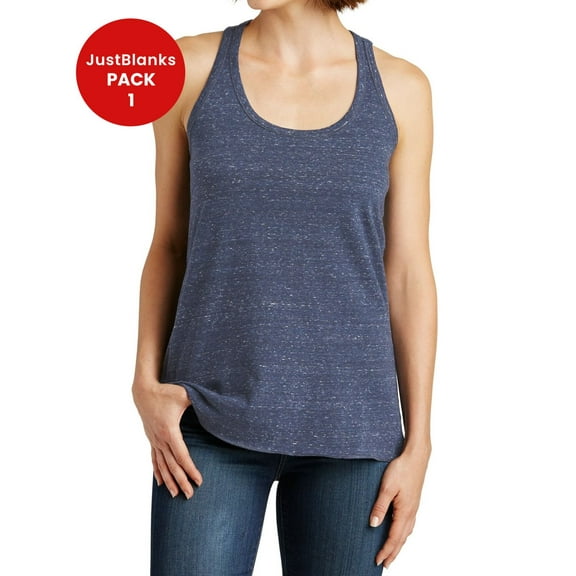 JustBlanks Women's Cosmic Twist Back Tank Binding at neck and armholes Serge stitch Twist back detail Raw edge hem